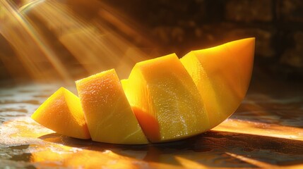 Poster - Fresh orange slices on a wooden table. Perfect for food and healthy lifestyle concepts