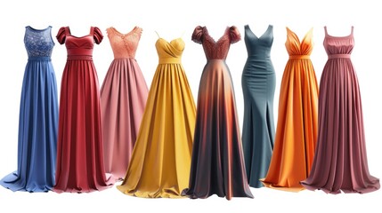 Leinwandbilder - A row of different colored dresses on a white background. Perfect for fashion and clothing design projects