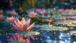 A harmony of color as the bright flowers explode from the tranquil lotus pond in a stunning display.