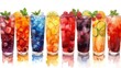 The alcohol cocktail mocktail can be used in a variety of ways. There are assorted different types of drinks isolated on a white background cutout.