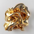3D realistic golden metal shape, sculpted into a fluid, wave-like form, showcasing the tension between fluidity and solidity.