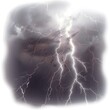 Realistic thunder storm with lightning on white background, showcasing the intensity and drama of a thunder storm.