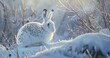 Arctic Hare, ears short to conserve heat, blending into the snowy background. 