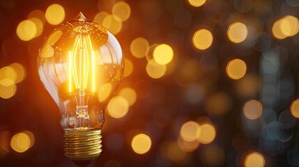 Wall Mural - glowing light bulb with warm bokeh background symbolizing ideas