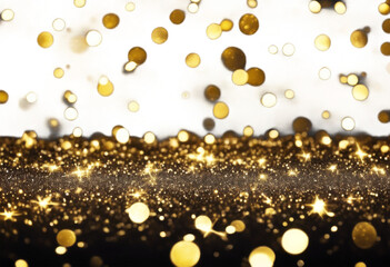 Wall Mural - Overlay confetti celebrate. sparkle background. lights design your bokeh blurred Glitter black stars Golden background light gold texture christmas abstract shine luxu