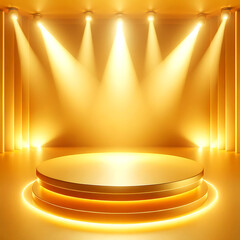 Wall Mural - 3D Empty Rounded golden yellow podium. empty studio room background. 3d stage for product display. an abstract platform for product presentation. podium for advertisement. tech products mockup.