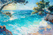 Oil paintings of the sea. Turquoise seascape in abstraction. Original work, plein-air drawing, and impressionism.