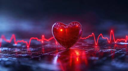 Wall Mural - A heart is reflected in a red line, which is a representation of an EKG