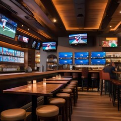 Wall Mural - A sports bar with multiple TVs showing different games, patrons cheering and eating wings2