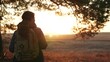 young woman hiking, woman backpack sunset, female traveler relaxation, hiker pine forest, adventure woman weekend, solo traveler dream, happy hiker nature, young backpacker pine, outdoor sunset walk