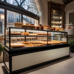 Wall Mural - A French patisserie with glass cases filled with delicate pastries and cakes1