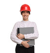 © New Africa - Architect with hard hat and folders on white background