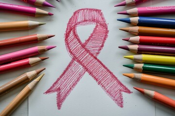 Wall Mural - A drawing of a ribbon with a red ribbon on it