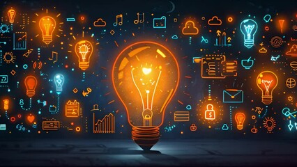 Wall Mural - Idea animation: Burning light bulb, business concept