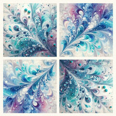 Wall Mural - four patch of marbling effects in turquoise, purple, blue, green, white, violet; light and bright