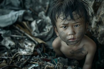 Canvas Print - poor dirty child who is hungry