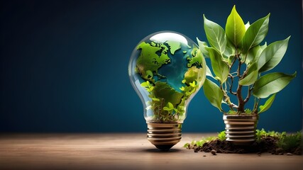 Idea of National Technology Day. High-tech, futuristic technology innovation and development. eco-friendly, sustainable, renewable, and energy-bulb-adorned backdrop, Earth Day and global environment .