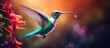 An agile hummingbird soars gracefully in the sky, showcasing its dazzling wingspan while in flight