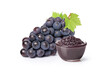 bunch of black grapes and red jam isolated on white background.