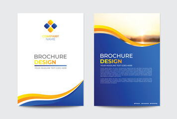 Wall Mural - Template vector design for Brochure, Annual Report, Magazine, Poster, Corporate Presentation, Portfolio, Flyer, infographic, Brochure design template layout with blue and orange wavy shape.