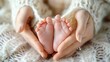 Mother hands holding new born baby feet form a heart shape, concept of happy family, new birth baby happiness, Mom and child.