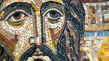 Jesus Is Everywhere, Jesus Is Watching You, Jesus Christ Face Made Of Modern Mosaic Ceramic Tiles, Art Work Design Of Detailed God Face.