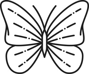 Wall Mural - Butterfly line icon for tattoo or insect ornament and decoration art, outline vector. Machaon or monarch butterfly insect with open wings in thin line doodle for decoration or emblem and sign