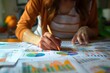 An accountant strategizing retirement plans with colorful graphs and charts, making complex data approachable for clients.