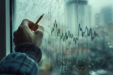 An Accountant's Hand Drawing A Financial Growth Chart On A Foggy Window, Visualizing Success On A Dreary Day.
