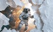 Astronaut ventures into galactic universe through torn white wall, symbolizing thrilling adventure