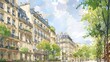 An elegant Parisian boulevard lined with grand Haussmannian buildings, ornate wrought-iron balconies, and chic boutiques, epitomizing the timeless allure of the City of Light.