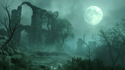 through the moonlit haze the remnants of a civilization remain evoking a sense of wonder and mystery