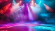 © Tida - Vibrant concert stage with lights - A dynamic image of an empty concert stage lit with colorful lights and smoke adding to the lively atmosphere