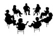 © Haruki Yui - People sat in a circle discussing with each other, business people sitting on conference or other meeting silhouette