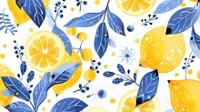 Digital Yellow And Blue Lemon Pattern Illustration Poster Web Page PPT Background