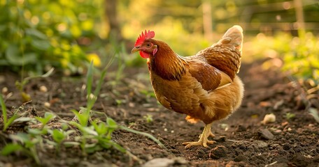 Poster - Chicken pecking at the ground, feathers vibrant, the farm's early riser. 