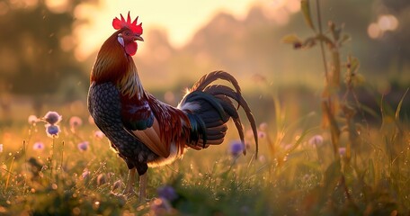 Poster - Rooster crowing at dawn, vibrant plumage, the farm's natural alarm clock. 