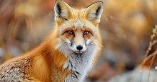 Red Fox, Bushy Tail Curled, Eyes Cunning And Curious, A Woodland Survivor. 