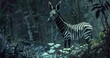 Okapi, zebra-striped legs, forest dweller, shy and rare. 