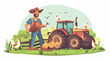 Farmer and chickens on the farm illustration flat c