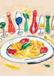 イタリアの食卓の手書き風イラスト