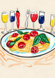イタリアの食卓の手書き風イラスト
