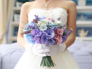 Sticker - A woman is holding a bouquet of flowers in her hand