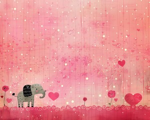 Wall Mural - A cute elephant with a heart on its back is standing on a pink background