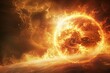 6K illustration of heat wave, sun ominously close to Earth, global warming alert, fiery and compelling