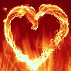 Wall Mural - A heart made of fire is the main focus of this image