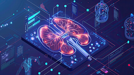 Wall Mural - Medical research or kidney health care with diagnostics and biometrics infographics is important for clinical and hospital dialysis or kidney stone disease.