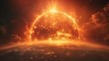 Global Warming Visual, 6K, Sun Perilously Near Earth, Heat Wave Symbolism, Striking And Alarming