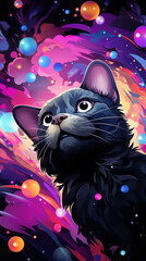 Wall Mural - Cosmic Cat: A Vibrant Interstellar Journey Through Nebulae and Galaxies