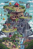 A pixelated wonderland filled with retro gaming references, nostalgic characters, and iconic landmarks from classic video games, evoking a sense of gaming nostalgia, Generative AI